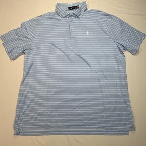 RLX Ralph Lauren Men's Light Blue Striped Polo Shirt, 2XL Golf Short Sleeved